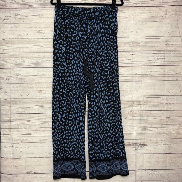 Michael Kors Wide Leg Black Blue Flowy Pants Medium - Picture 1 of 6
